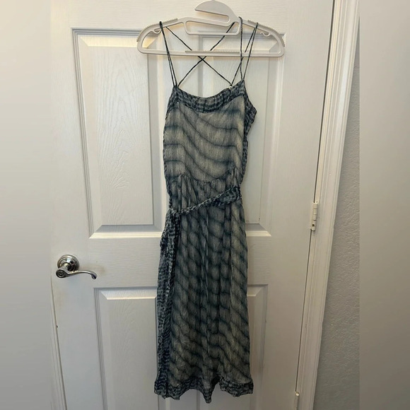 ! Isabel Marant Etoile Blue and White Striped Silk Chiffon Sleeveless Dres… - Picture 1 of 6